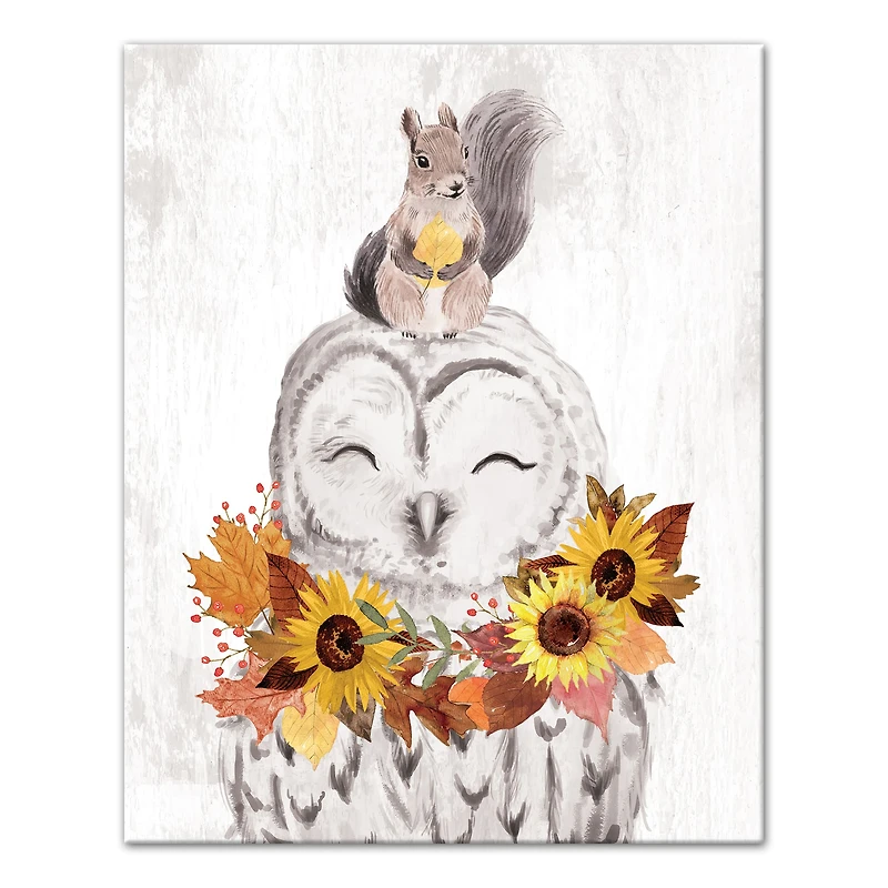 Owl & Squirrel Canvas Wall Art
