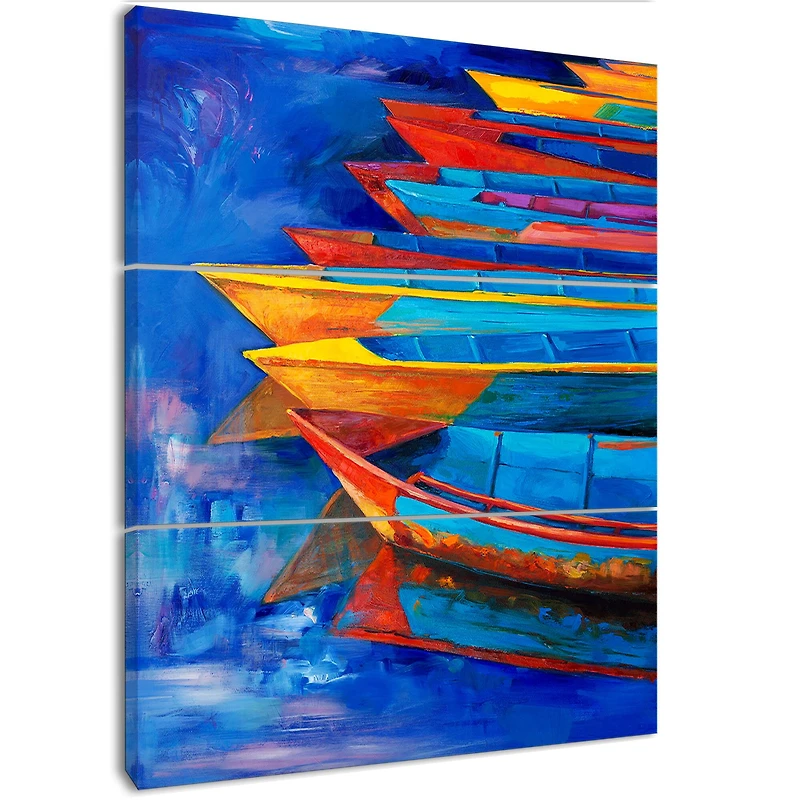 Designart - Boats and Jetty at Pier in Oil Painting