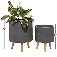 Set of 2 Grey Polystone Contemporary Planter, 13" 16"