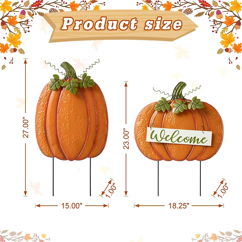 Glitzhome® 2ft. Fall Metal Embossed Glitter Pumpkin Yard Stake, 2ct.