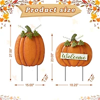 Glitzhome® 2ft. Fall Metal Embossed Glitter Pumpkin Yard Stake, 2ct.