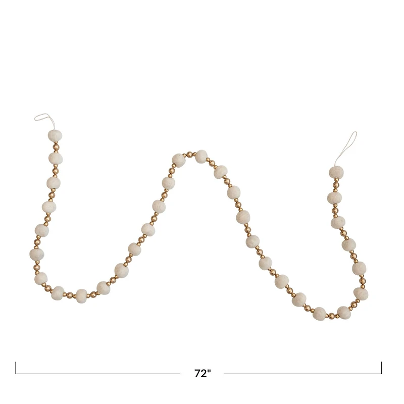 Hello Honey® 6ft. Cream & Gold Handmade Wool Felt Ball & Plastic Bead Garland