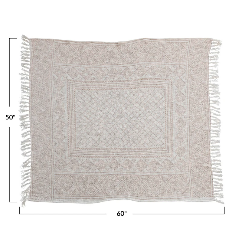 Hello Honey® Ivory and Putty Orange Cotton Slub Throw Blanket with Pattern and Tassels