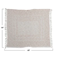 Hello Honey® Ivory and Putty Orange Cotton Slub Throw Blanket with Pattern and Tassels