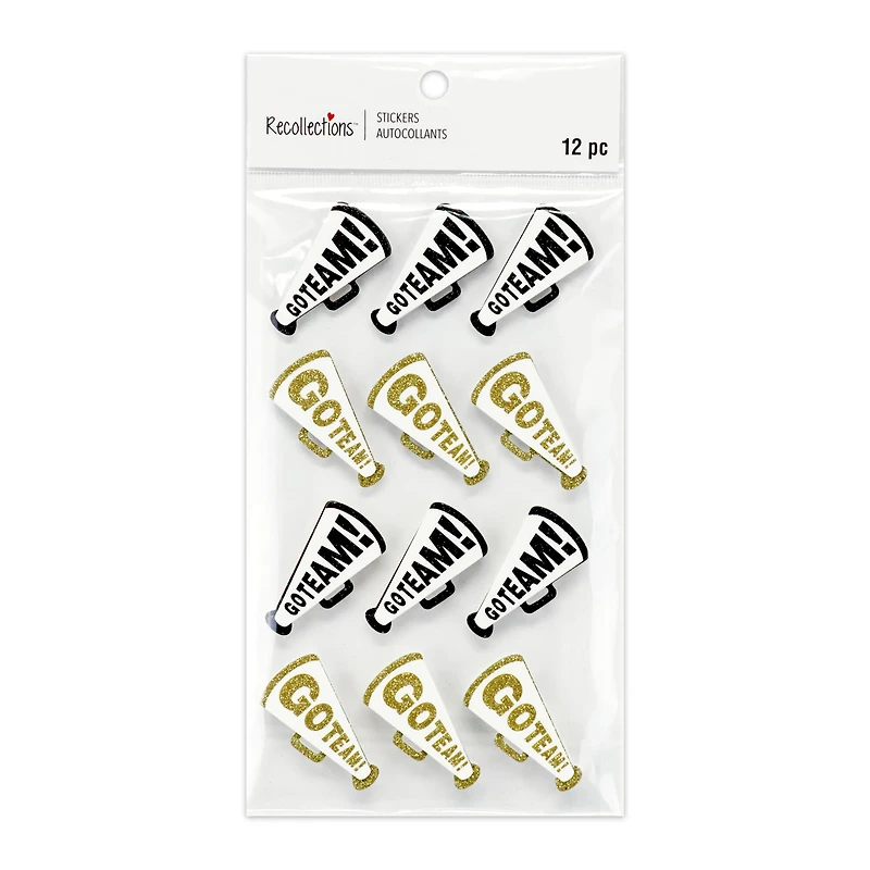 Black & Gold Go Team! Megaphone Dimensional Stickers by Recollections™