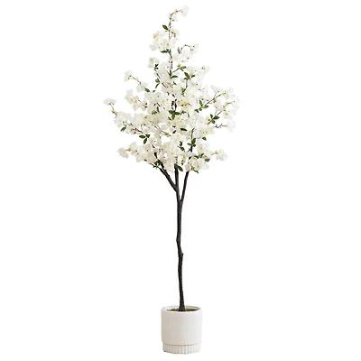6ft. Artificial Cherry Blossom Tree with White Decorative Planter