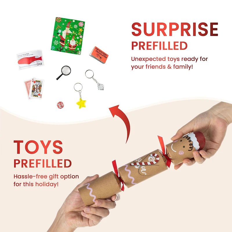 Glitzhome® 8PK 2"D x 12"H Gingerbread Man Christmas Party Crackers with Gift Contents
