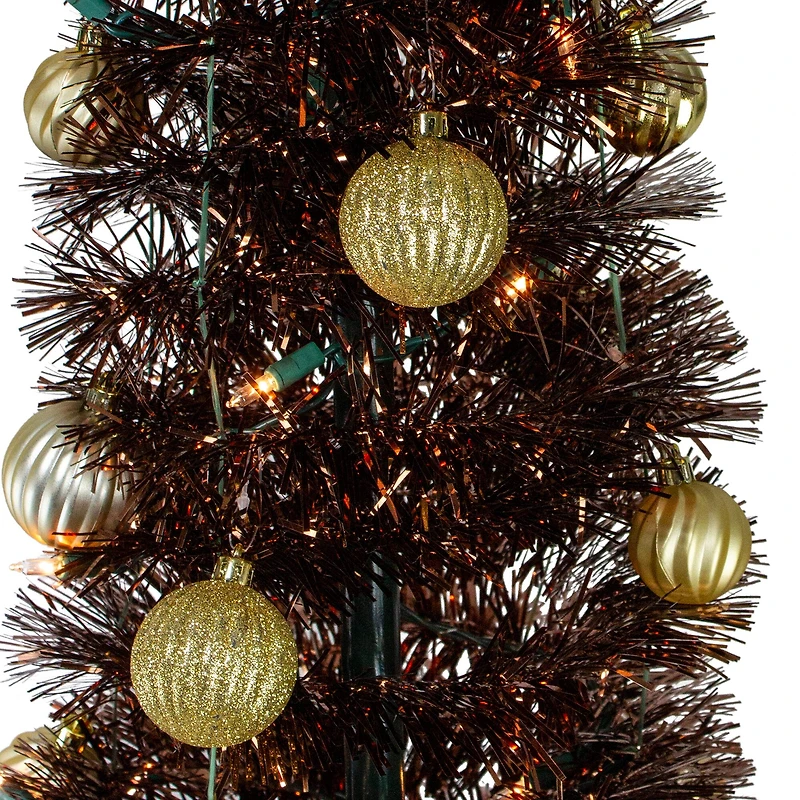 6ft. Pre-Lit Brown Pre-Decorated Pop-Up Artificial Christmas Tree