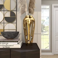 19" Gold Aluminum Drip Vase with Melting Designed Body