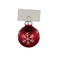 2" Red with Snowflake Accents Christmas Glass Ball Ornament Place Card Holders, 6 ct.