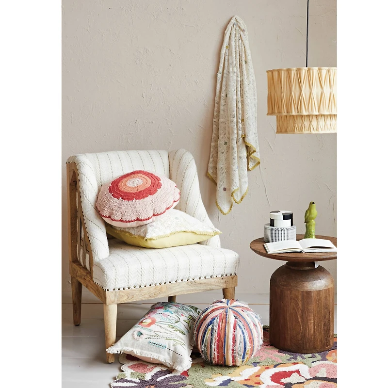 Hello Honey® 18" x 18" Hand-Woven Diamond-Pattern Crotchet Reclaimed Cotton Pillow