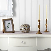 5.5" Regal Round Stone Vase with Gold Accents