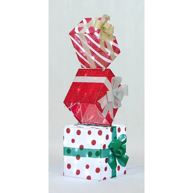 3.5ft. Stacked Gifts Tinsel Fabric Stacked Gift Box