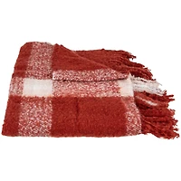 Red Plaid Woven Fringed Christmas Throw Blanket 50" x 60"