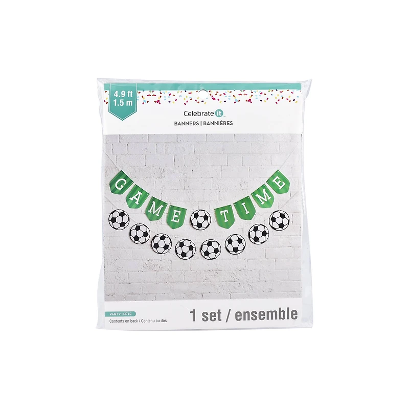 5ft. Green, Black & White Game Time Soccer Banner Set by Celebrate It™