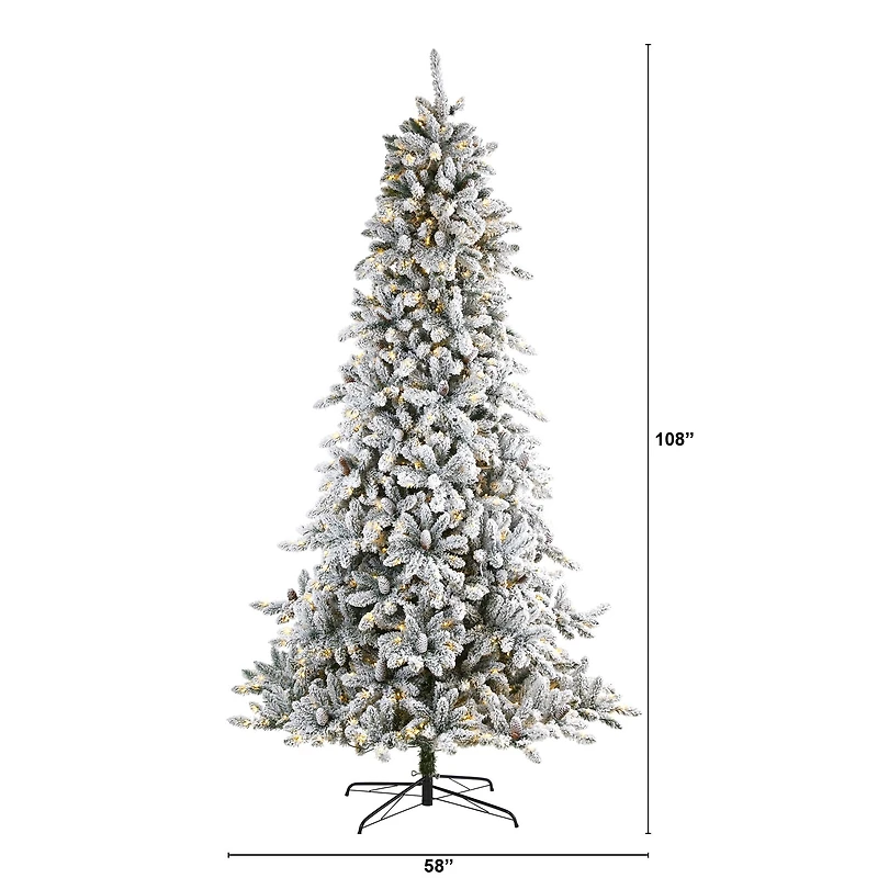 9ft. Pre-lit Flocked Livingston Fir Pinecones Artificial Christmas Tree with Clear Warm LED Lights