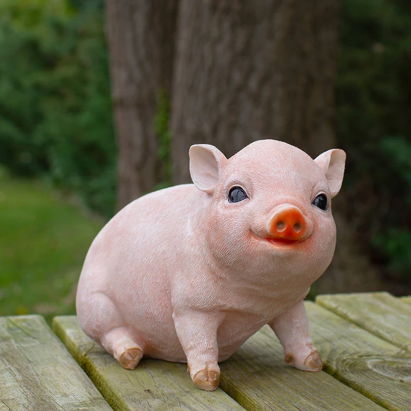 12.5" Realistic Pink Piglet Outdoor Garden Statue