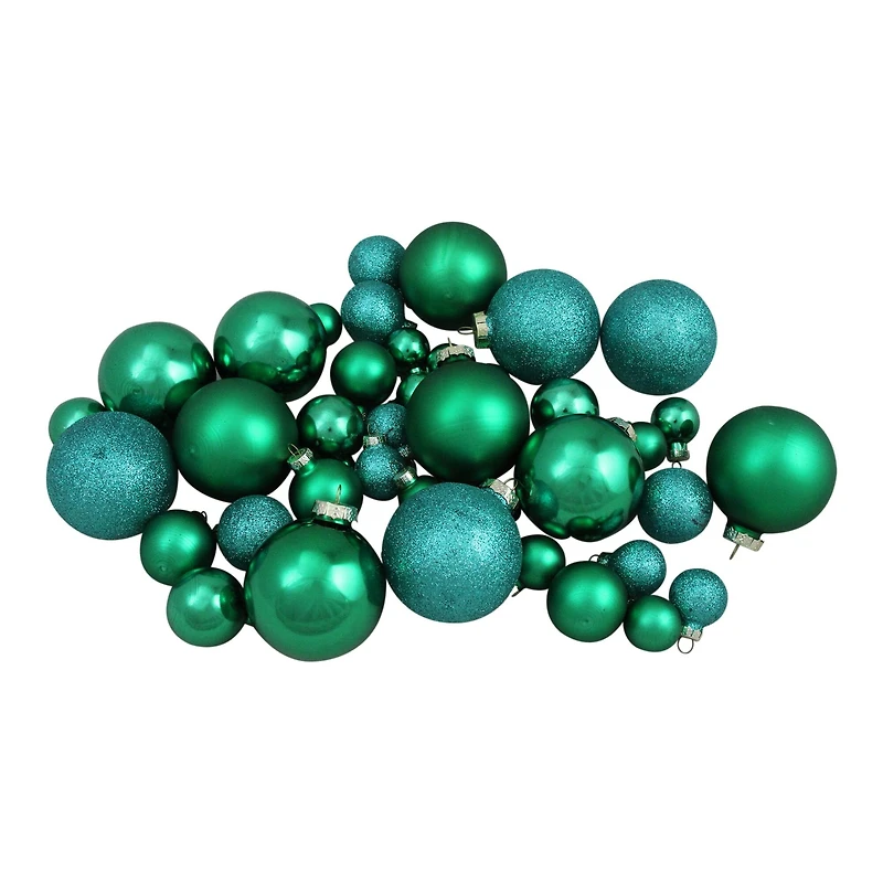 40ct. Green 2-Finish Multiple Size Glass Ball Christmas Ornaments