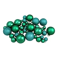 40ct. Green 2-Finish Multiple Size Glass Ball Christmas Ornaments