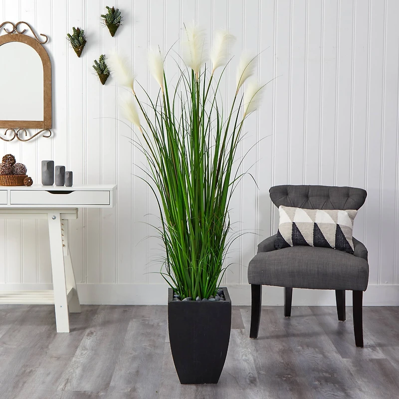 5ft. Wheat Plume Grass Plant in Black Planter