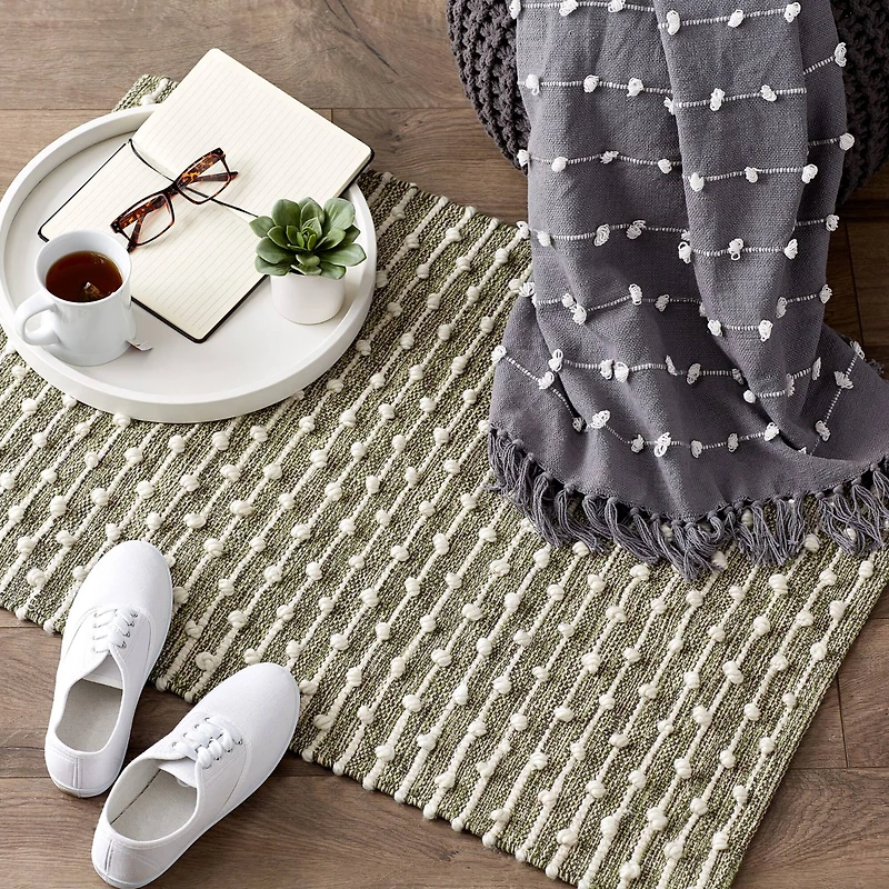 DII® Antique Green Recycled Cotton Loop Rug, 2ft. x 3ft.