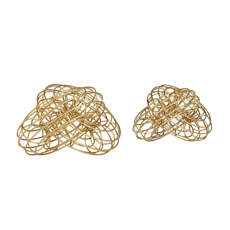 Set of 2 Gold Metal Contemporary Sculpture, 7" x 12" x 8"