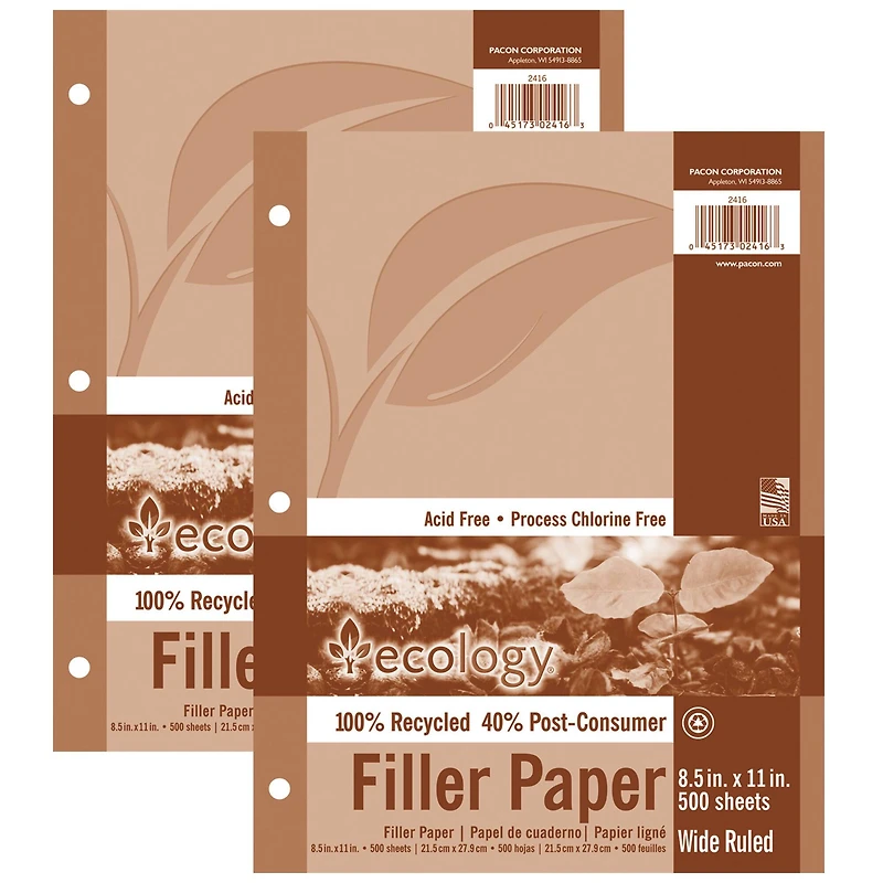 Ecology® White 8.5" x 11" Filler Paper, 2 Packs of 500