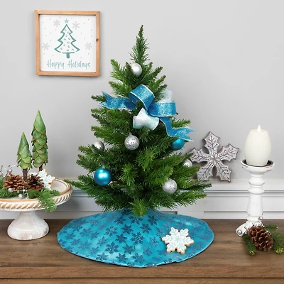 20" Blue Sequin Snowflake Pattern Mini Christmas Tree Skirt