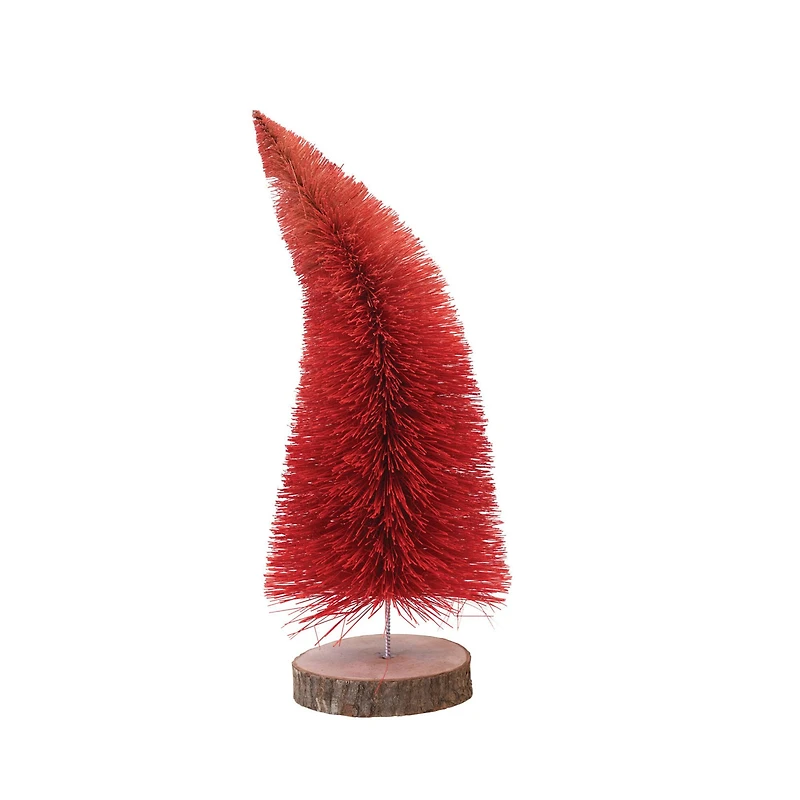 Hello Honey® 16" Red Ombre Curved Sisal Bottle Brush Tree with Wood Slice Base