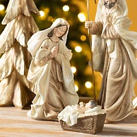 Glitzhome® 5-Piece Gold Resin Holy Family with Christmas Trees Set