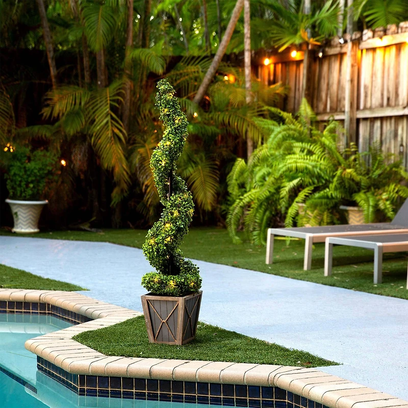 4ft. LED UV Resistant Boxwood Spiral Topiary Tree in Decorative Planter