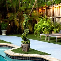 4ft. LED UV Resistant Boxwood Spiral Topiary Tree in Decorative Planter