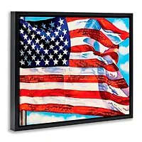 Stupell Industries Windblown American Flag Floater Framed Art