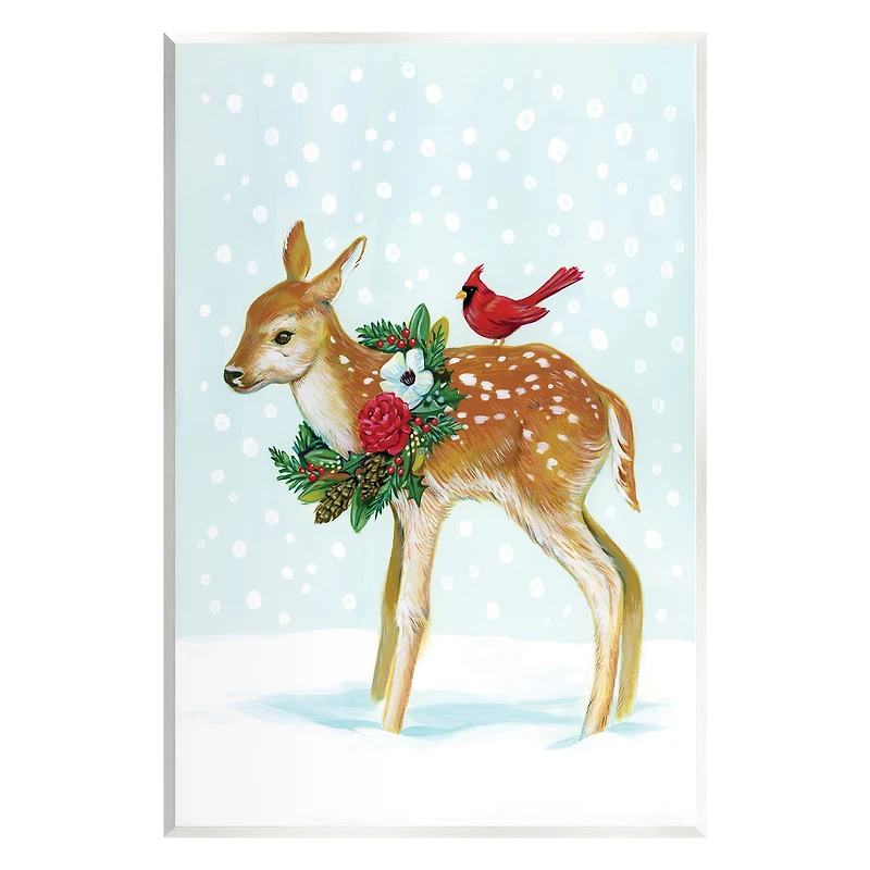 Stupell Industries Snowy Deer Holiday Cardinal Wall Plaque Art