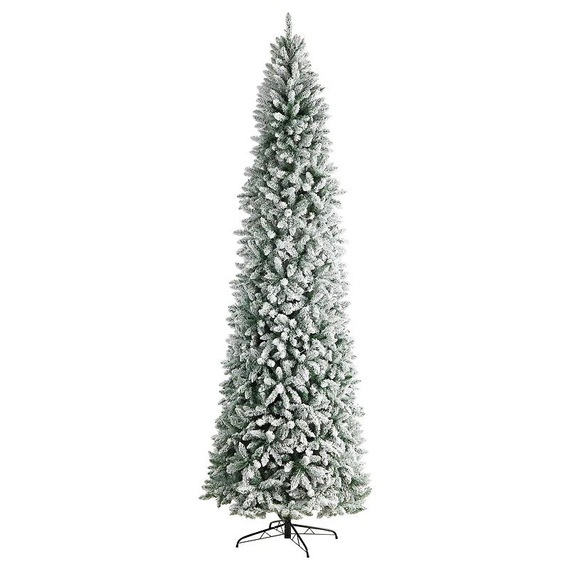10ft. Pre-Lit Slim Flocked Montreal Fir Artificial Christmas Tree, White LED Lights