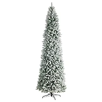 10ft. Pre-Lit Slim Flocked Montreal Fir Artificial Christmas Tree, White LED Lights