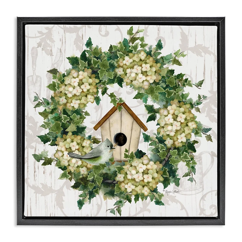 Stupell Industries Spring Birdhouse Wreath Floater Framed Art