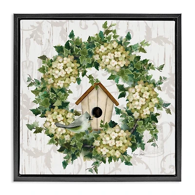 Stupell Industries Spring Birdhouse Wreath Floater Framed Art