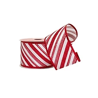 2.5" x 20ft. White & Red Glitter Diagonal Stripes Wired Ribbon by Celebrate It®