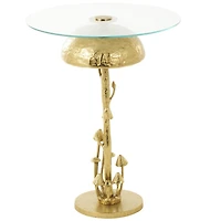 23" Gold Aluminum Metal Mushroom Table with Glass Tabletop