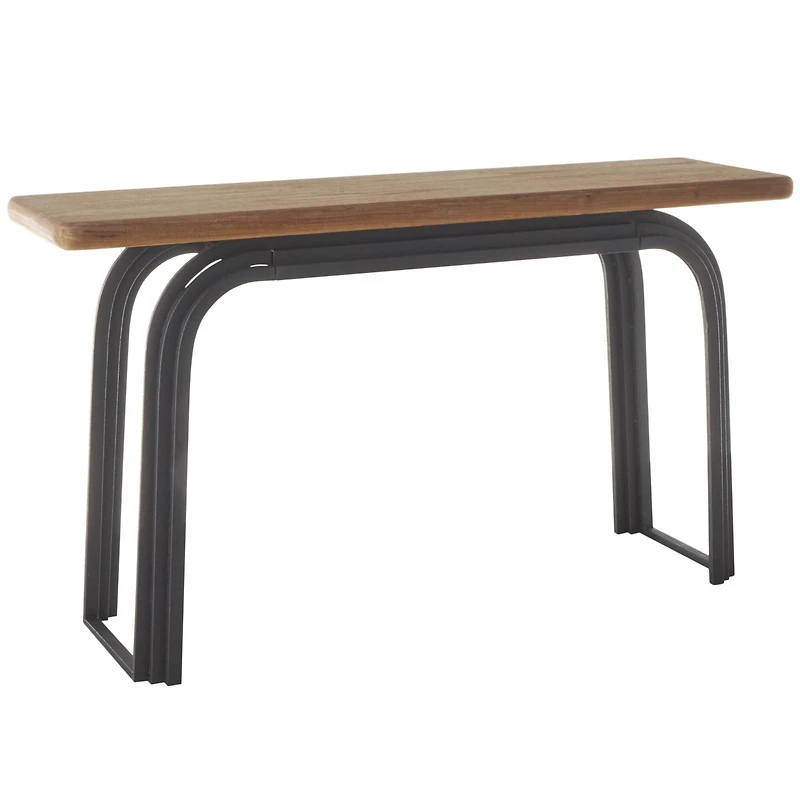 55" Black Metal Layered Arch Living Room Console Table with Brown Tabletop