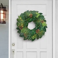 24" Pre-Lit Magnolia Wreath