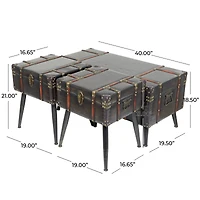 Black Faux Leather Studded Coffee Table Set