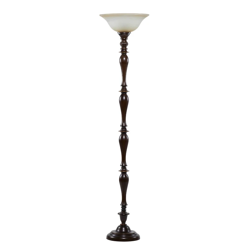 Brown Tempered Glass and Polystone Traditional Torchiere Floor Lamp, 72" x 16" x 16"