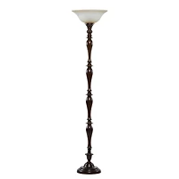 Brown Tempered Glass and Polystone Traditional Torchiere Floor Lamp, 72" x 16" x 16"