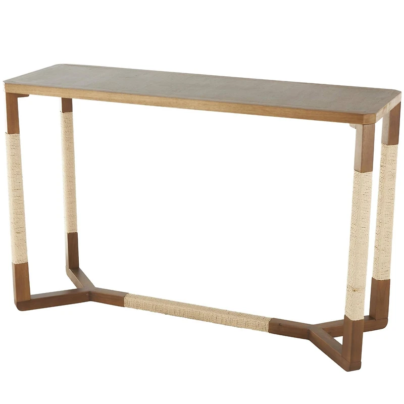 47.25" Brown Wooden Living Room Console Table with Rope Wrapped Frame