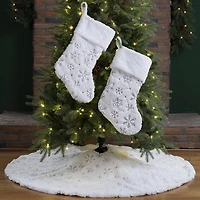 Glitzhome® White Plush with Snowflake Christmas Stocking & Tree Skirt Set