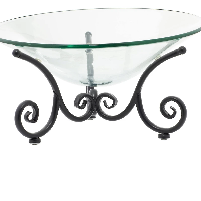 Clear Glass and Metal Traditional Serving Bowl, 8" x 17" x 17"