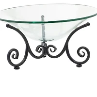 Clear Glass and Metal Traditional Serving Bowl, 8" x 17" x 17"