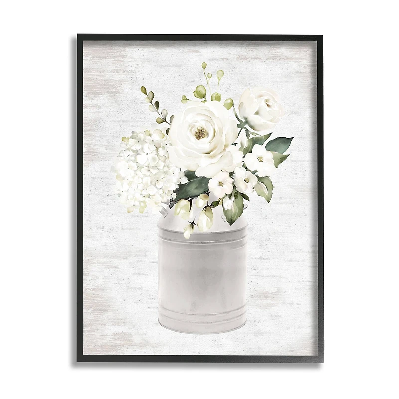 Stupell Industries White Floral Bouquet Country Antique Milk Tin Framed Wall Art